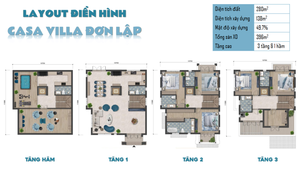 Biệt thự casa villa ĐƠN lập Layout