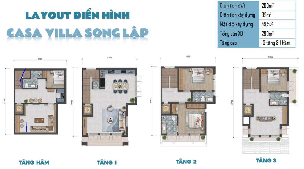 Biệt thự casa villa song lập Layout